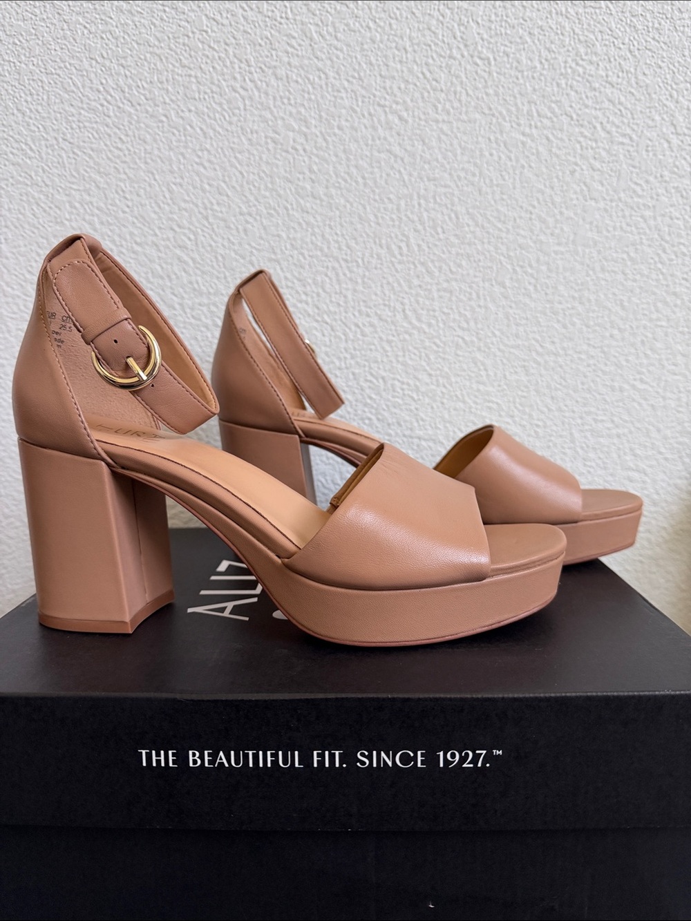Naturalizer Pearlyn Platform Ankle-Strap Sandals in Taupe Leather NIB